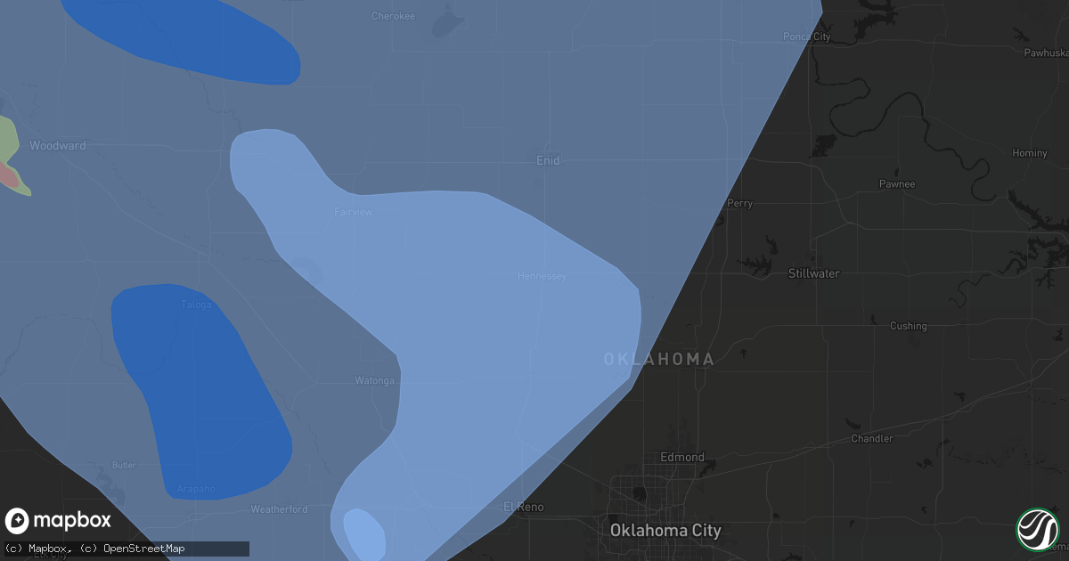 Hail map in Hennessey, OK on June 21, 2026