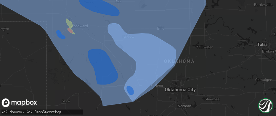 Hail map in Hitchcock, OK on June 21, 2026