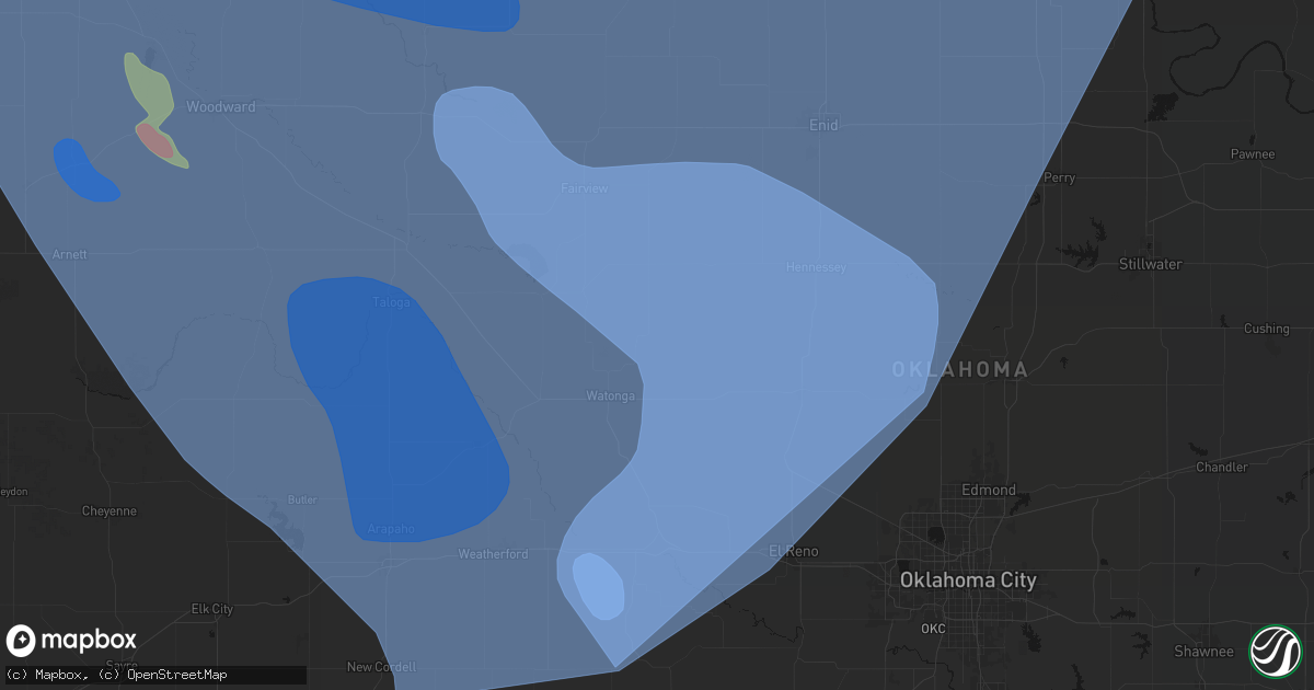 Hail map in Hitchcock, OK on June 21, 2026