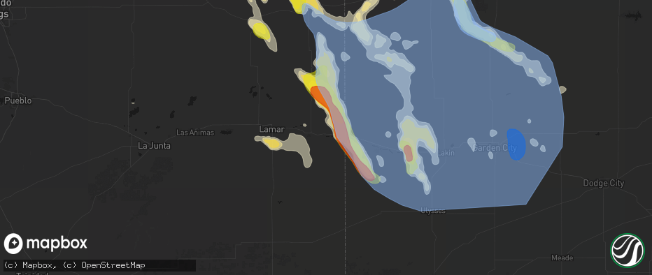 Hail map in Holly, CO on June 21, 2026