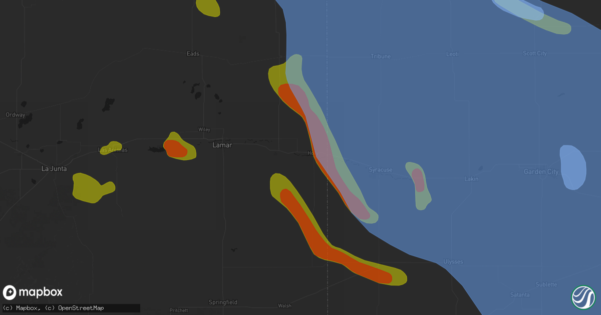 Hail map in Holly, CO on June 21, 2026