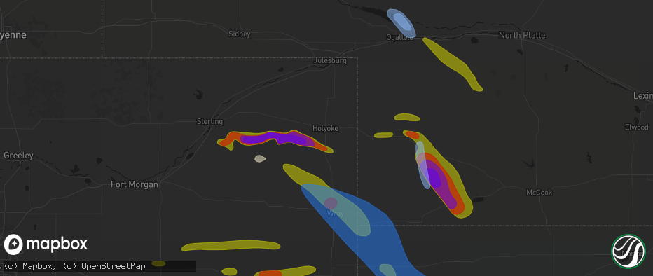 Hail map in Holyoke, CO on June 21, 2026