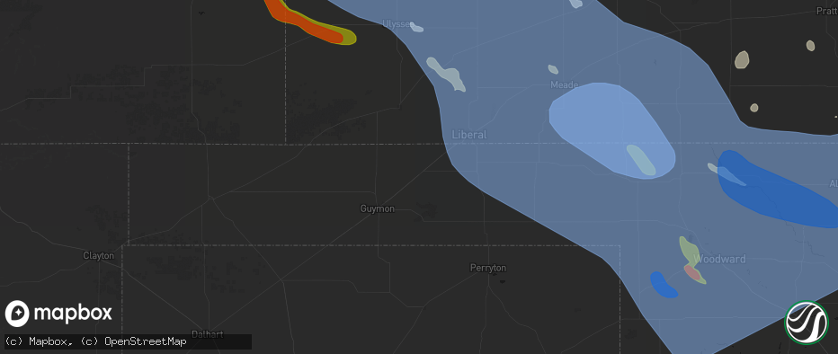 Hail map in Hooker, OK on June 21, 2026