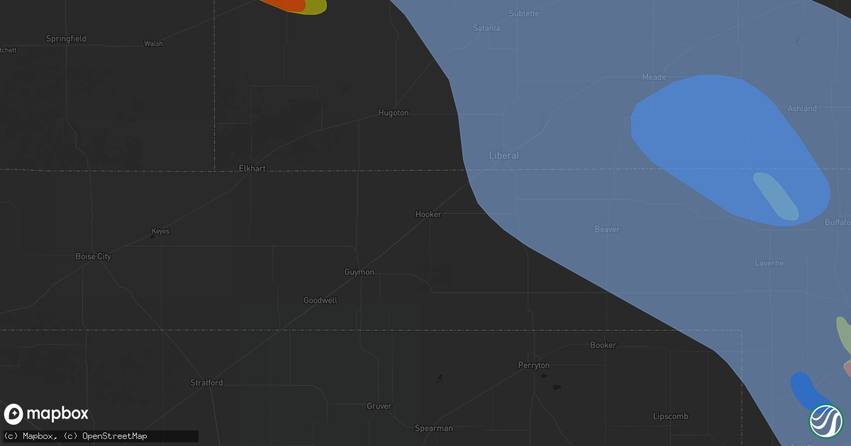 Hail map in Hooker, OK on June 21, 2026