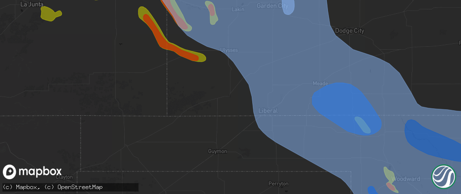 Hail map in Hugoton, KS on June 21, 2026