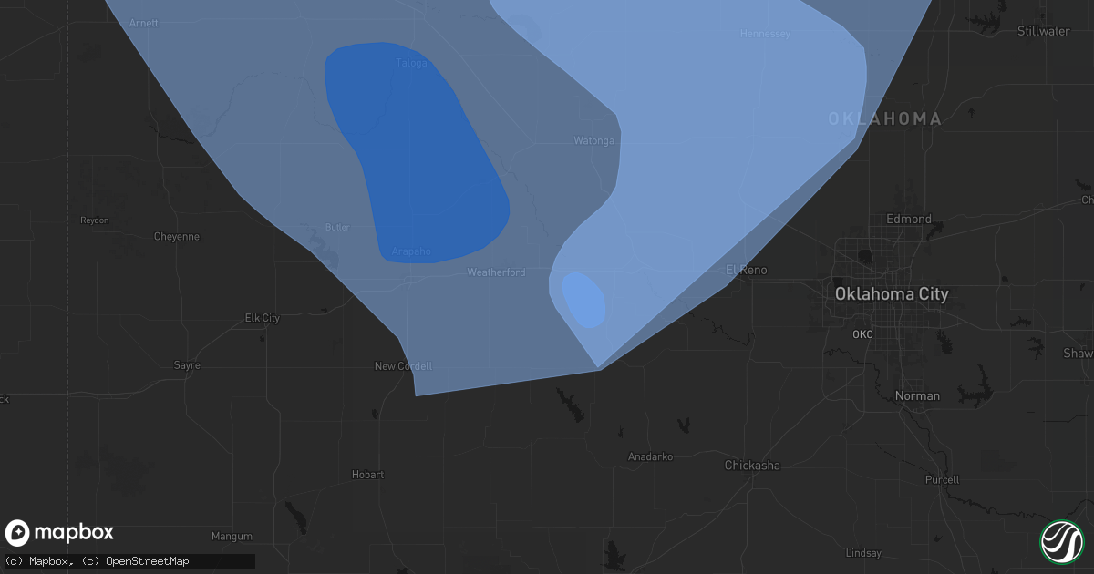 Hail map in Hydro, OK on June 21, 2026