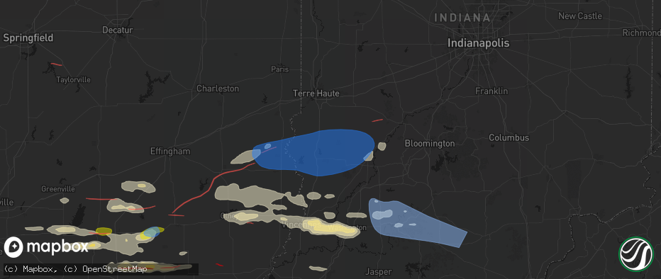 Hail map in Hymera, IN on June 21, 2026
