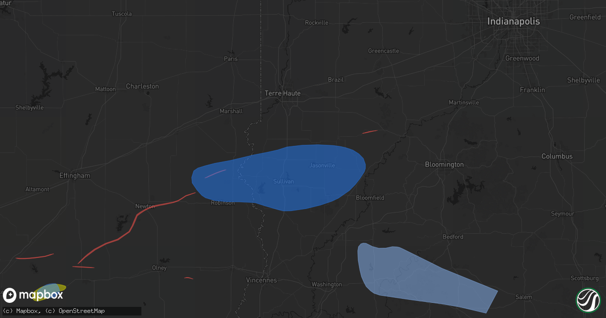 Hail map in Hymera, IN on June 21, 2026