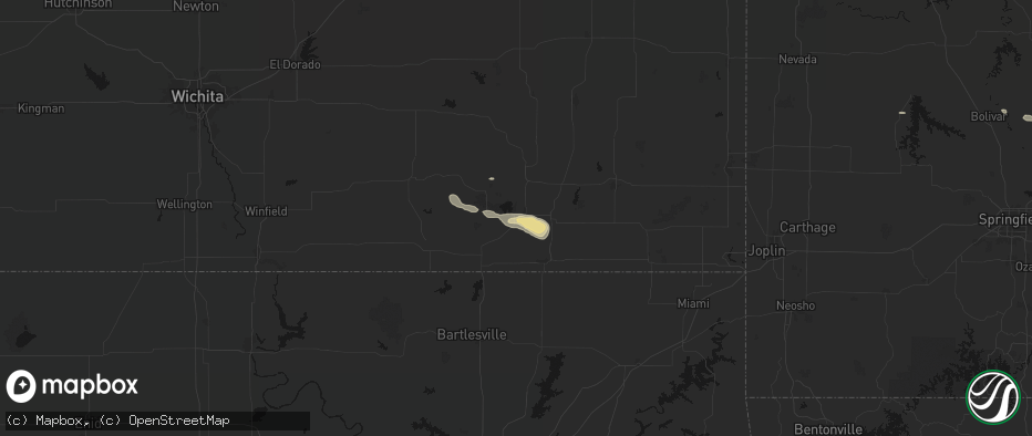 Hail map in Independence, KS on June 21, 2026