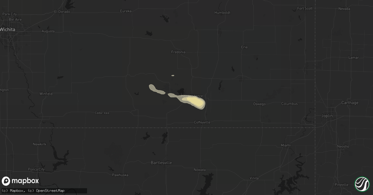 Hail map in Independence, KS on June 21, 2026