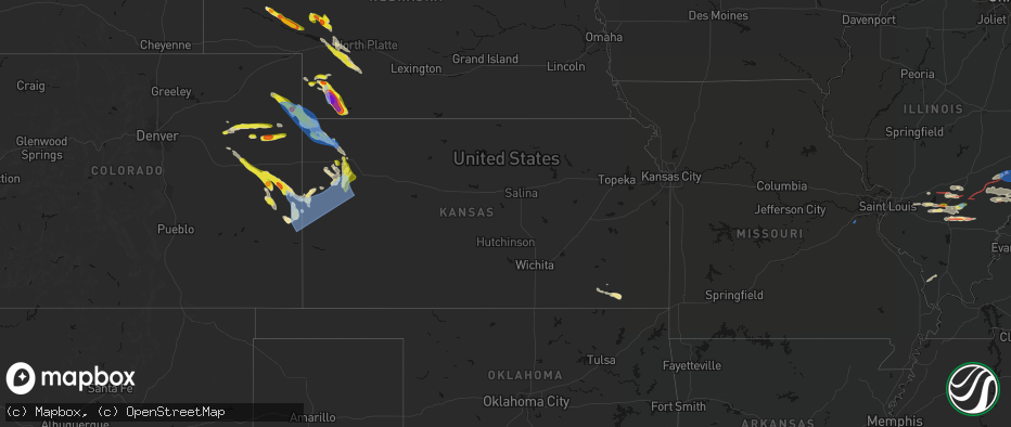 Hail map in Kansas on June 21, 2026