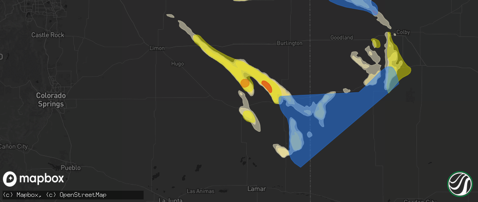 Hail map in Kit Carson, CO on June 21, 2026