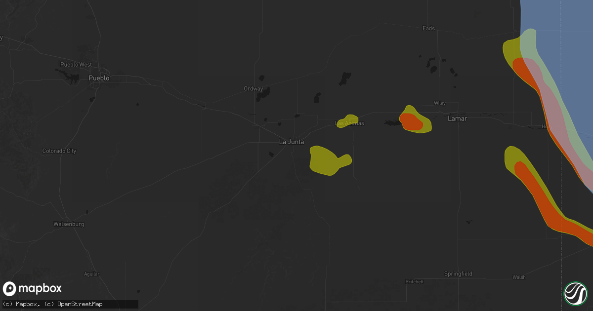 Hail map in La Junta, CO on June 21, 2026