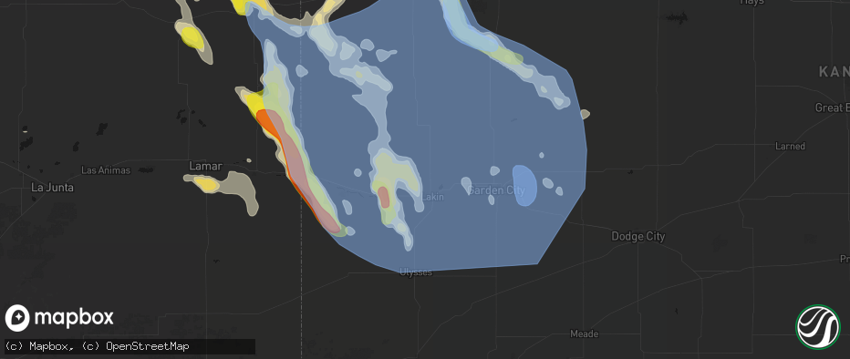Hail map in Lakin, KS on June 21, 2026