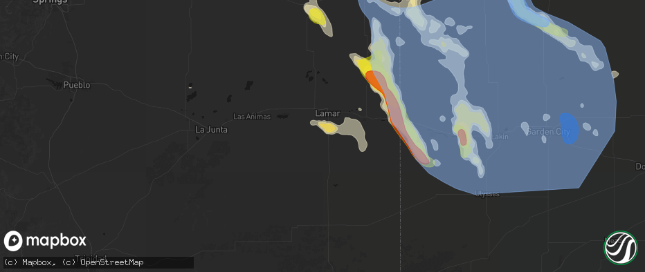 Hail map in Lamar, CO on June 21, 2026