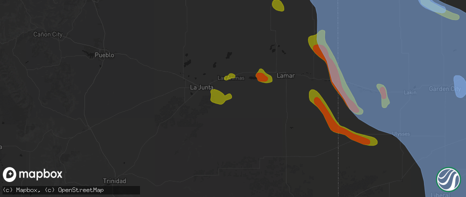 Hail map in Las Animas, CO on June 21, 2026