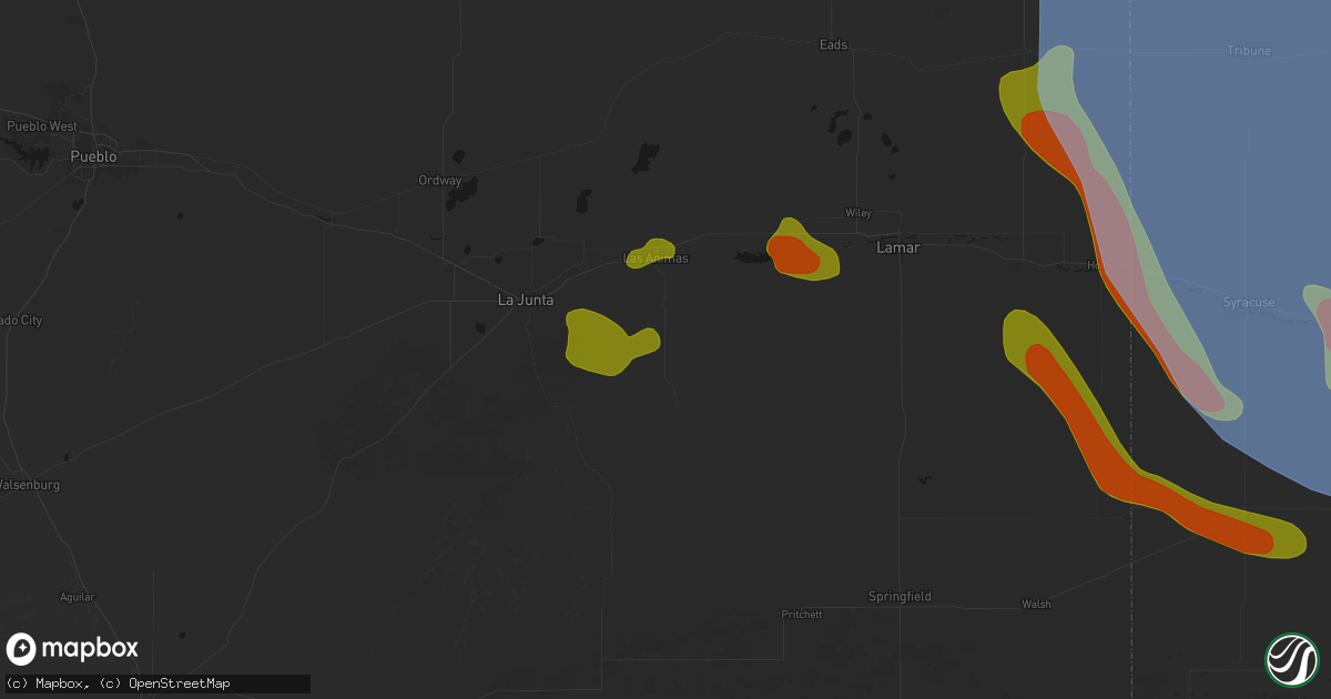 Hail map in Las Animas, CO on June 21, 2026
