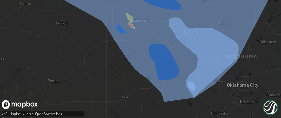 Hail map in Leedey, OK on June 21, 2026