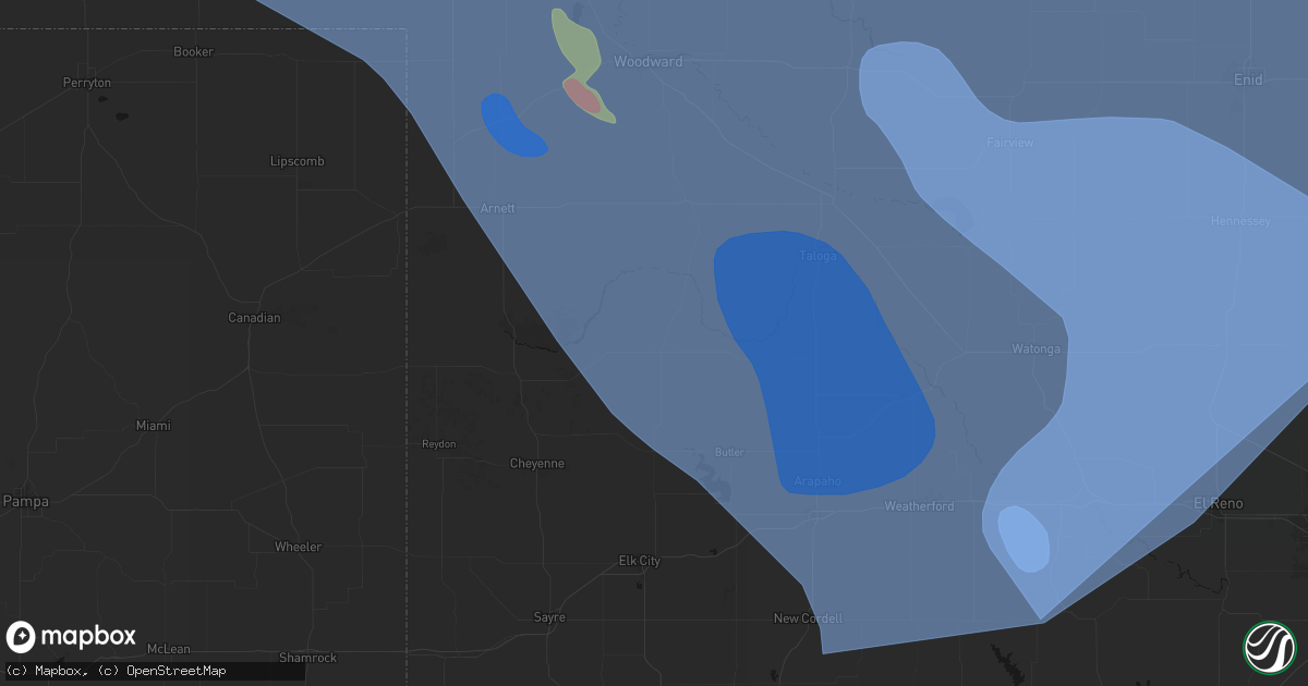 Hail map in Leedey, OK on June 21, 2026