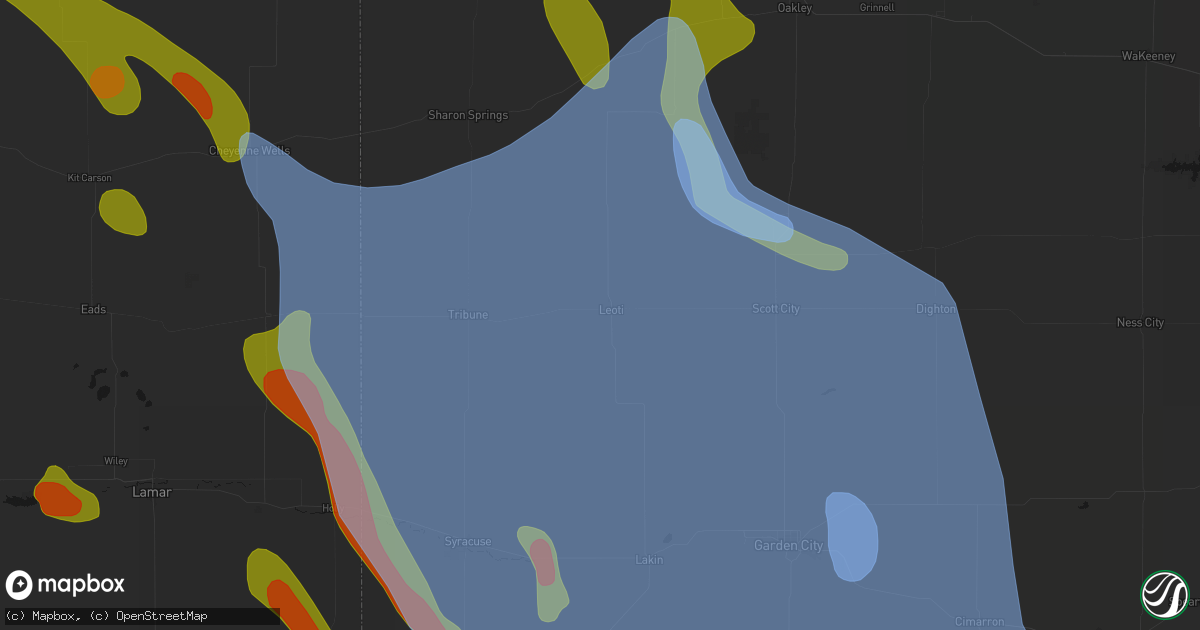 Hail map in Leoti, KS on June 21, 2026
