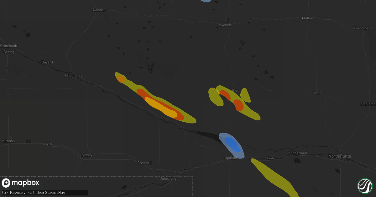 Hail map in Lewellen, NE on June 21, 2026