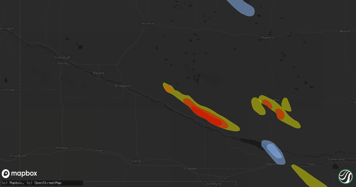 Hail map in Lisco, NE on June 21, 2026