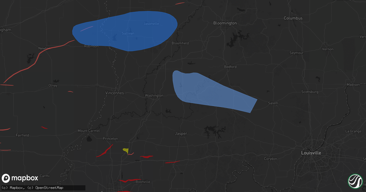Hail map in Loogootee, IN on June 21, 2026