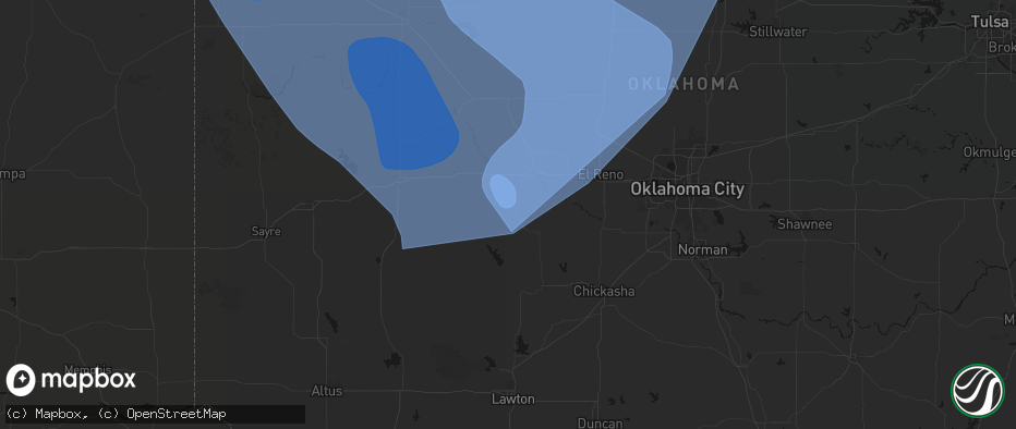 Hail map in Lookeba, OK on June 21, 2026