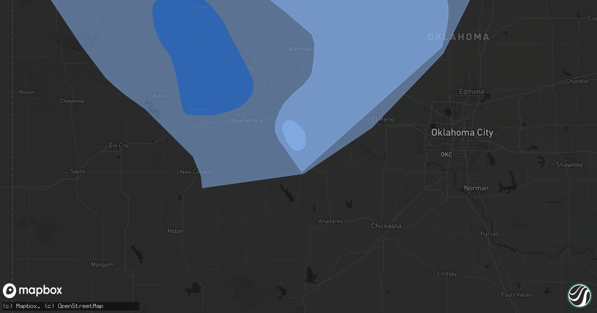 Hail map in Lookeba, OK on June 21, 2026