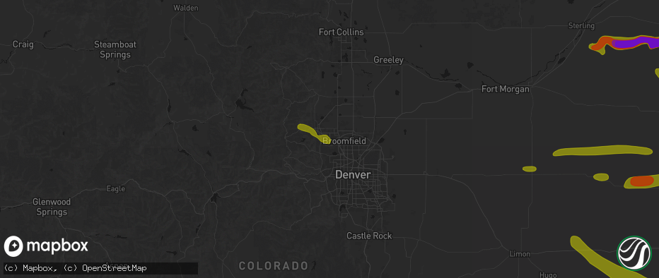 Hail map in Louisville, CO on June 21, 2026