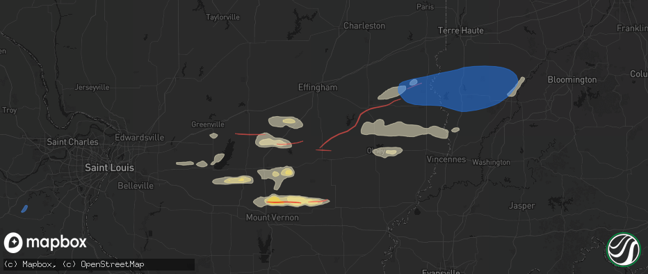 Hail map in Louisville, IL on June 21, 2026