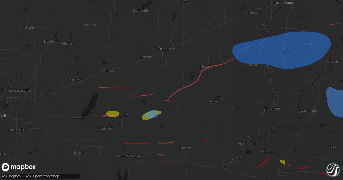 Hail map in Louisville, IL on June 21, 2026