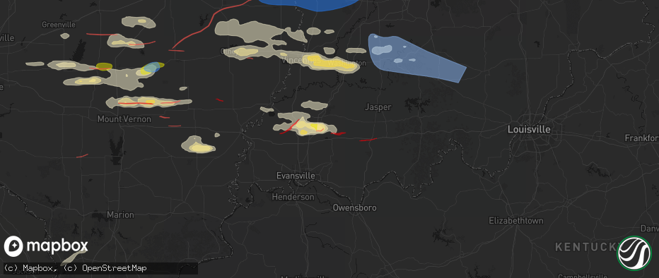 Hail map in Lynnville, IN on June 21, 2026