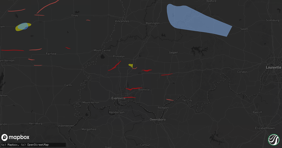 Hail map in Lynnville, IN on June 21, 2026