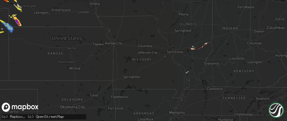 Hail map in Missouri on June 21, 2026