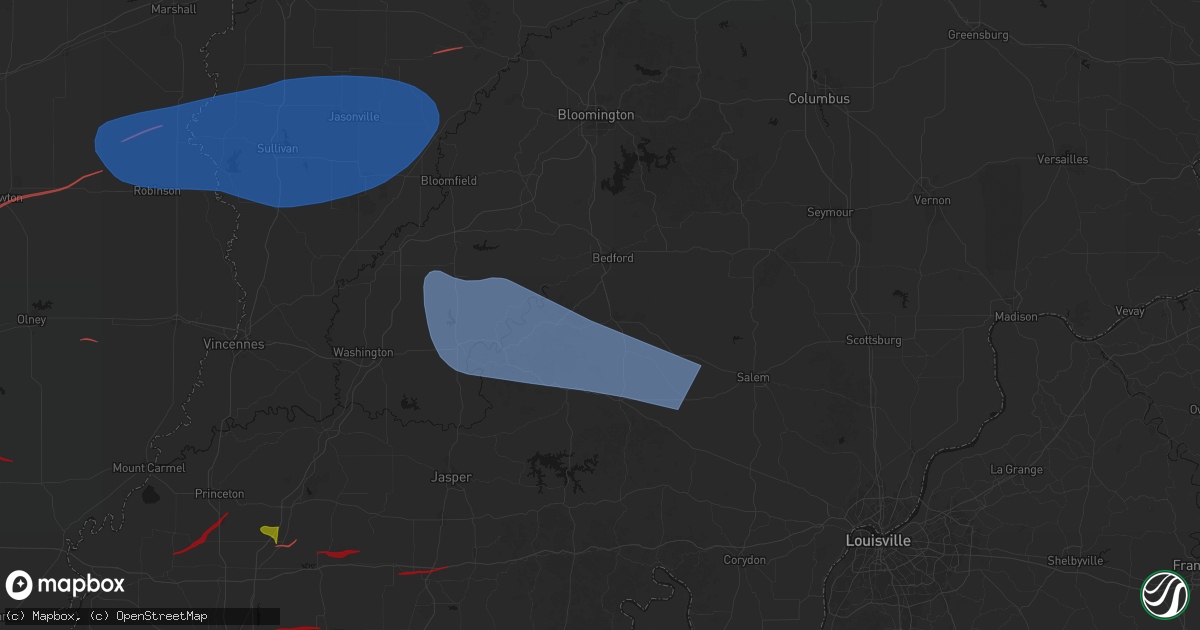 Hail map in Mitchell, IN on June 21, 2026