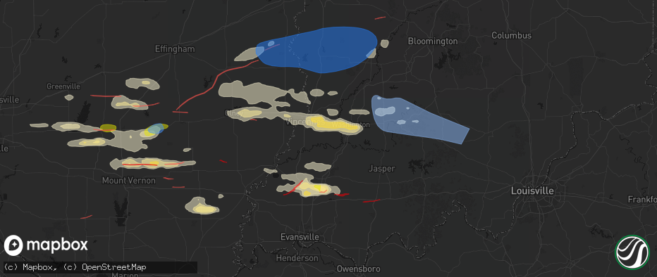 Hail map in Monroe City, IN on June 21, 2026