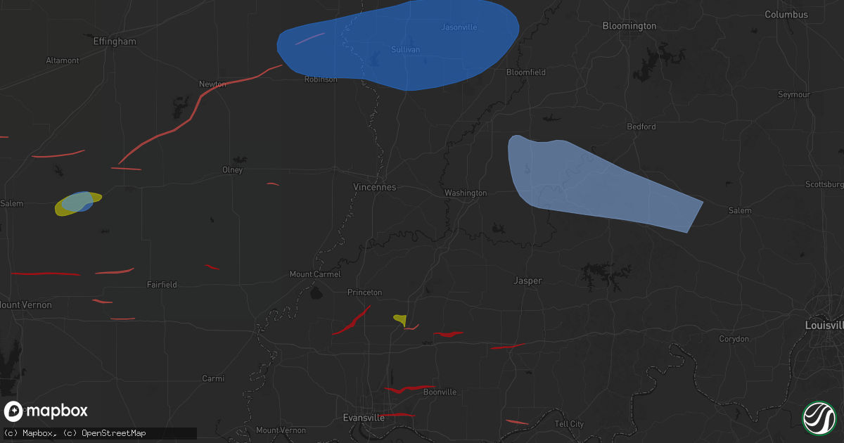 Hail map in Monroe City, IN on June 21, 2026