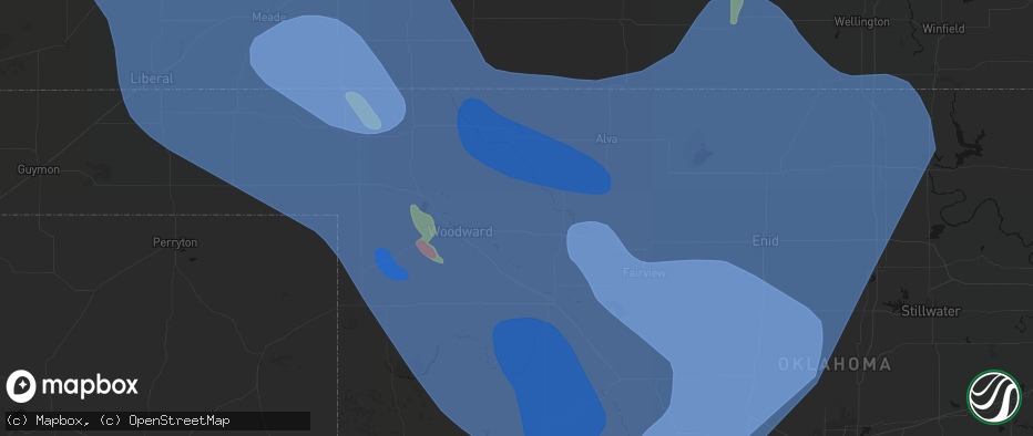 Hail map in Mooreland, OK on June 21, 2026