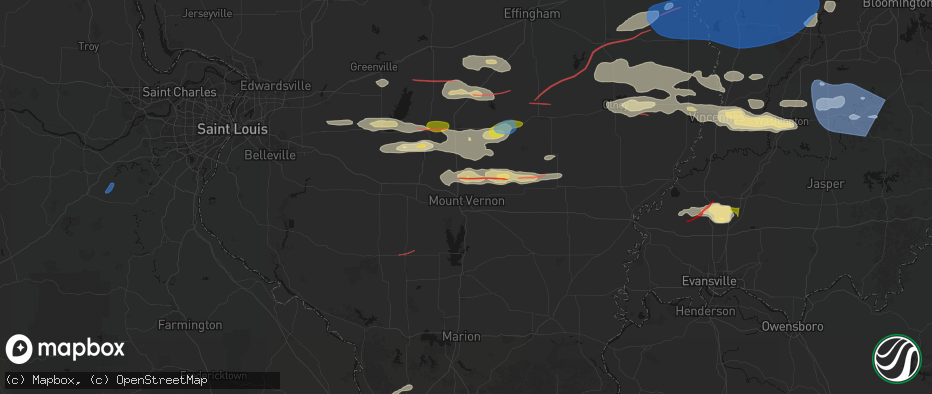 Hail map in Mount Vernon, IL on June 21, 2026