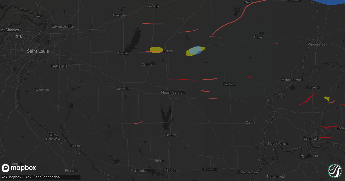 Hail map in Mount Vernon, IL on June 21, 2026