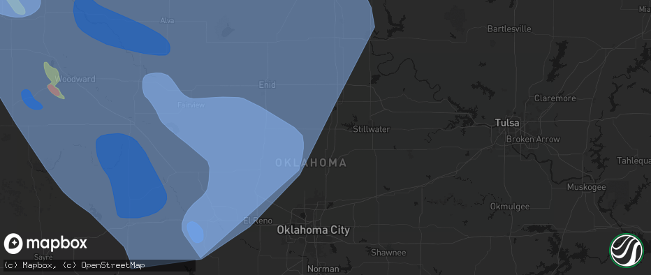Hail map in Mulhall, OK on June 21, 2026