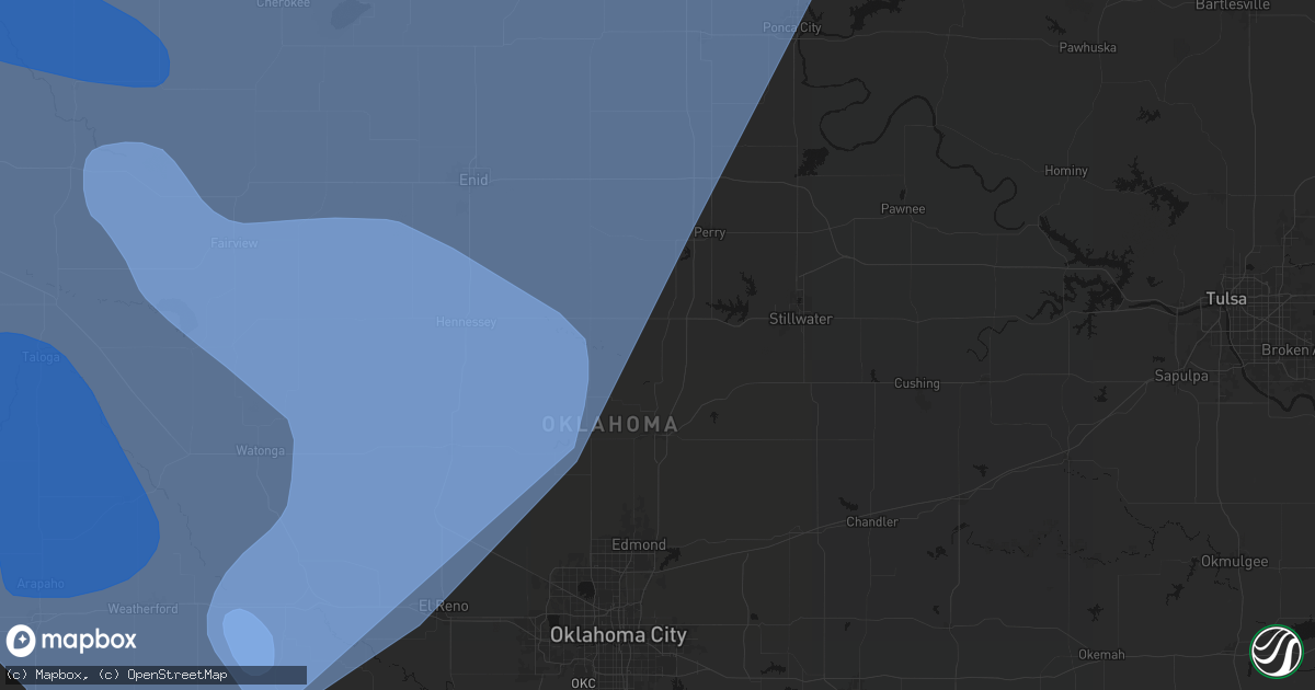 Hail map in Mulhall, OK on June 21, 2026