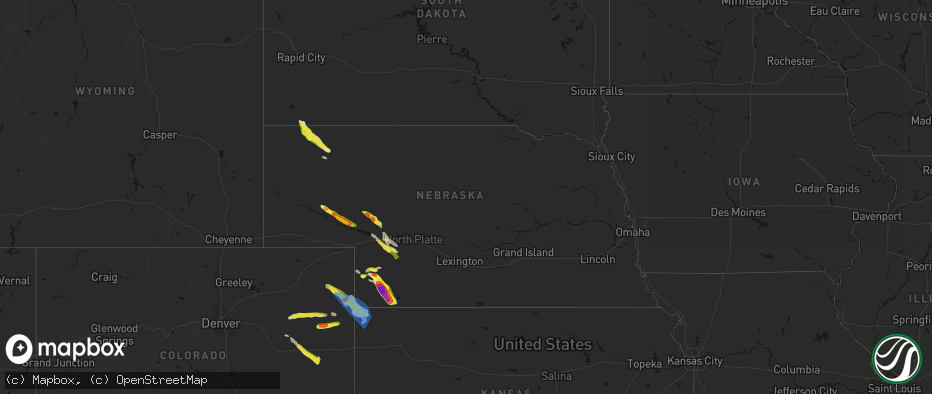 Hail map in Nebraska on June 21, 2026