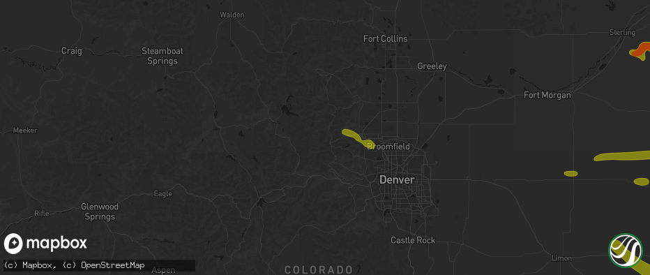 Hail map in Nederland, CO on June 21, 2026
