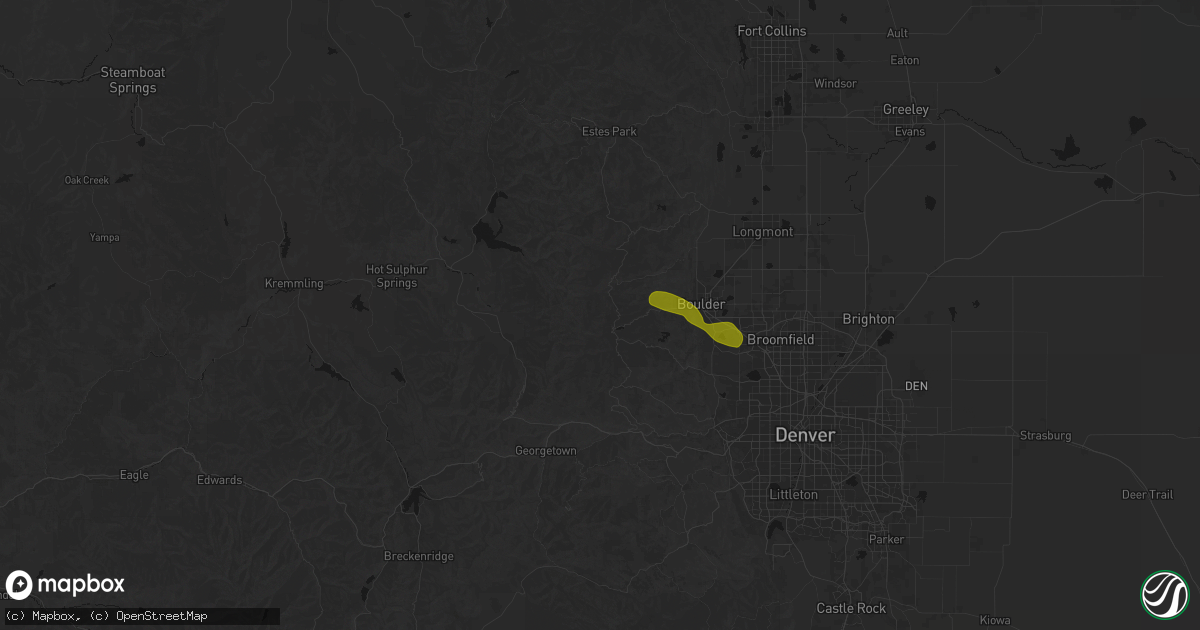 Hail map in Nederland, CO on June 21, 2026