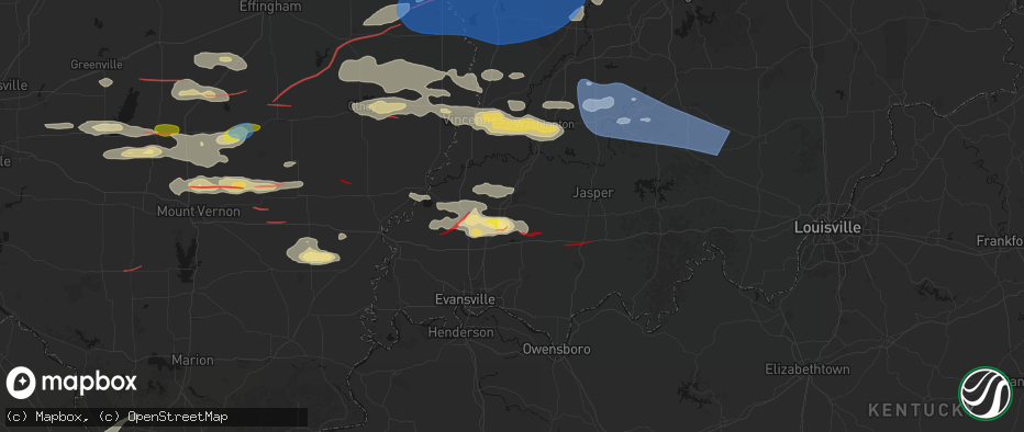 Hail map in Oakland City, IN on June 21, 2026