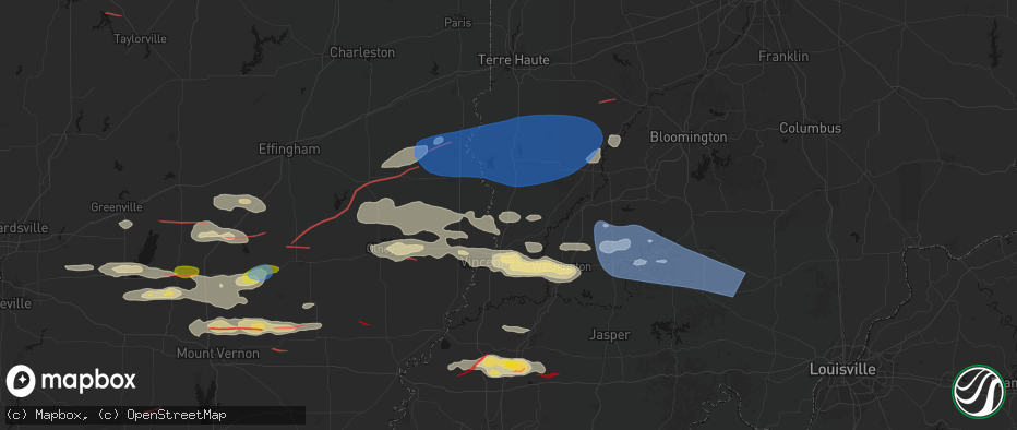 Hail map in Oaktown, IN on June 21, 2026