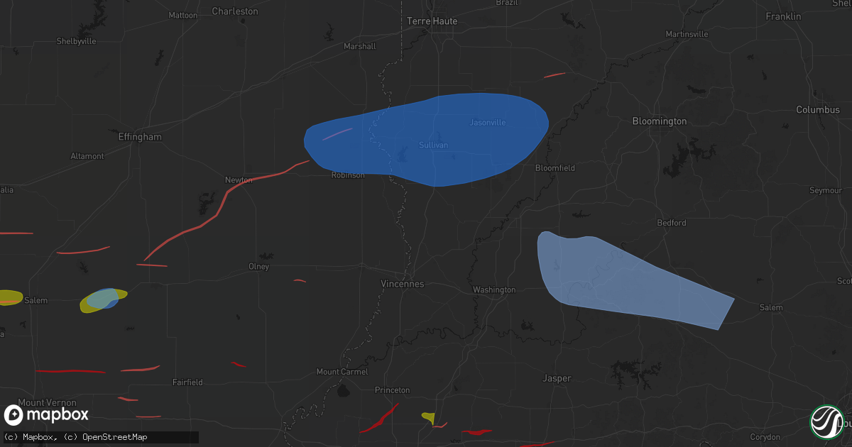 Hail map in Oaktown, IN on June 21, 2026