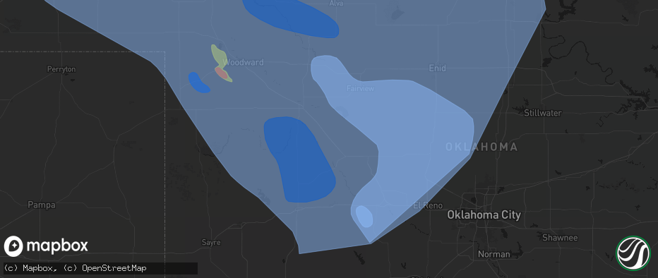 Hail map in Oakwood, OK on June 21, 2026